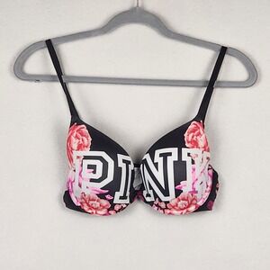 Victoria's Secret Pink Bra Womens 32D Floral Push Up Wear Everywhere Flowers